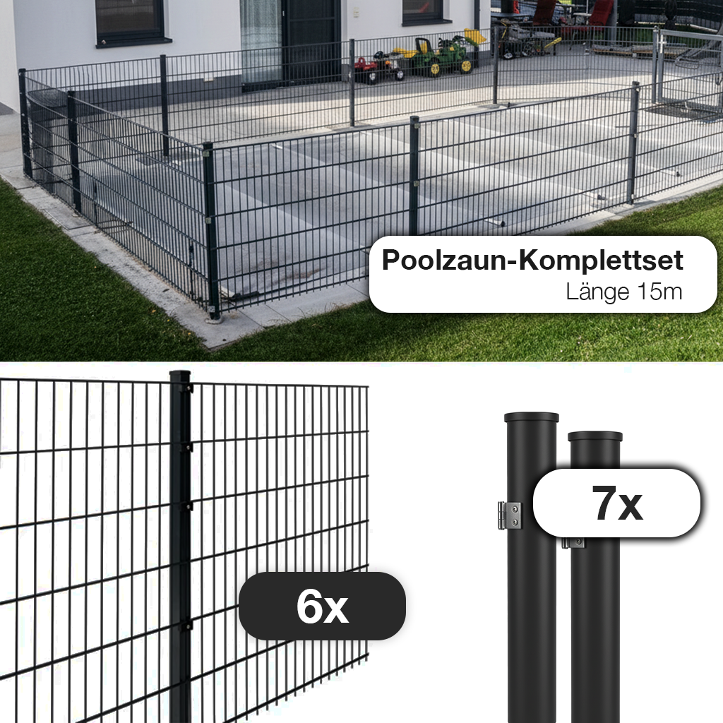 Poolzaun Komplettset Doppelstabmatten 8/6/8